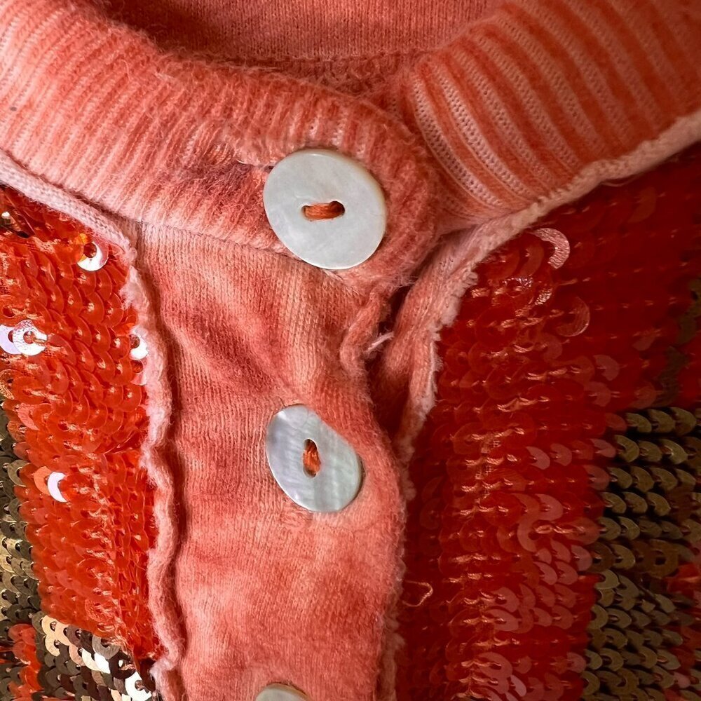 Free People Top Womens SZ XS Coral Tiger Eyes Sequin Long Sleeve Henley Bohemian - Picture 11 of 16